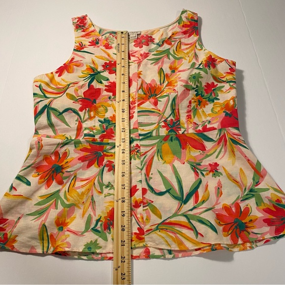 J Crew Floral Tropical Linen Blend V Neck Peplum Blouse - Picture 8 of 11